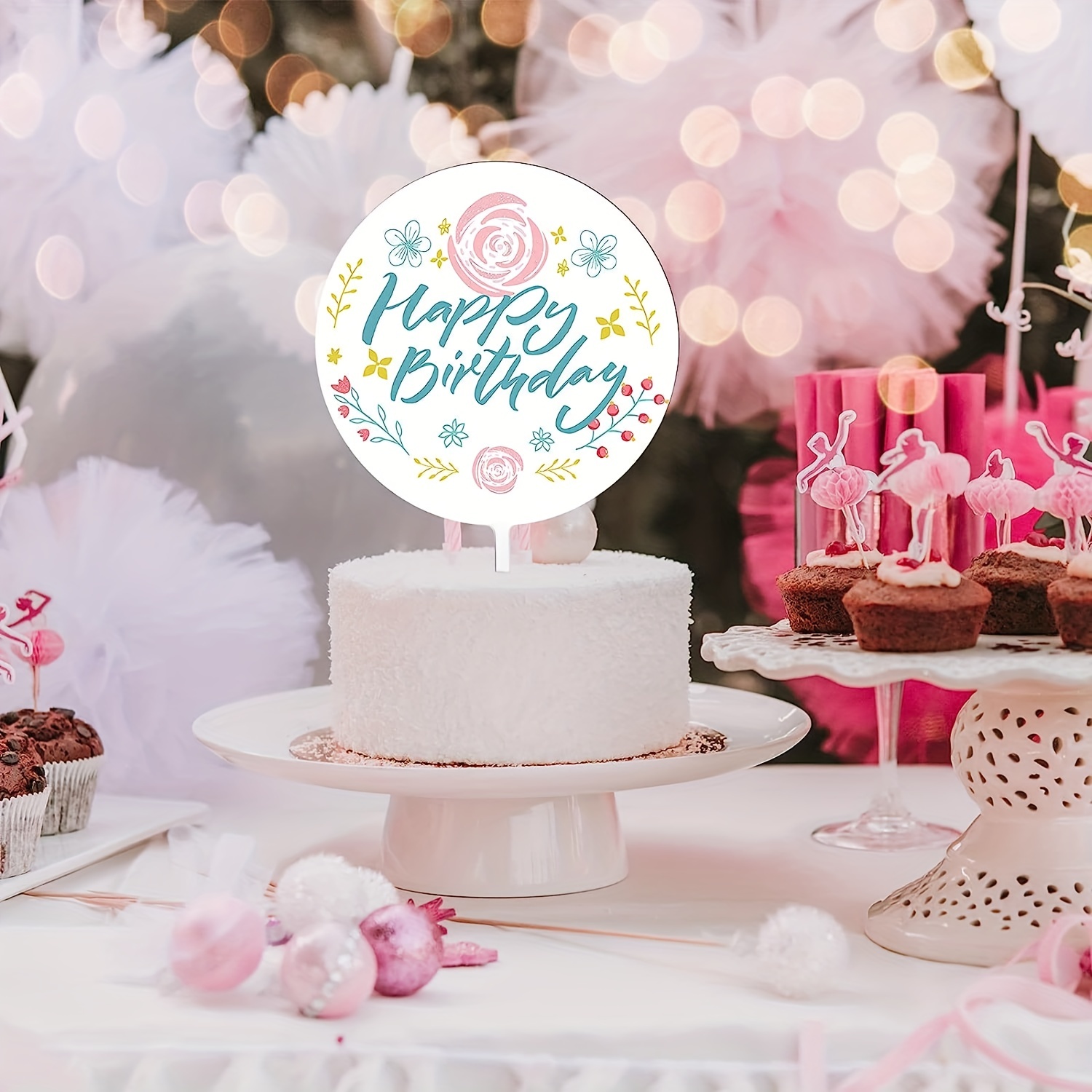 Cake topper personnalisé rond Joyeux anniversaire