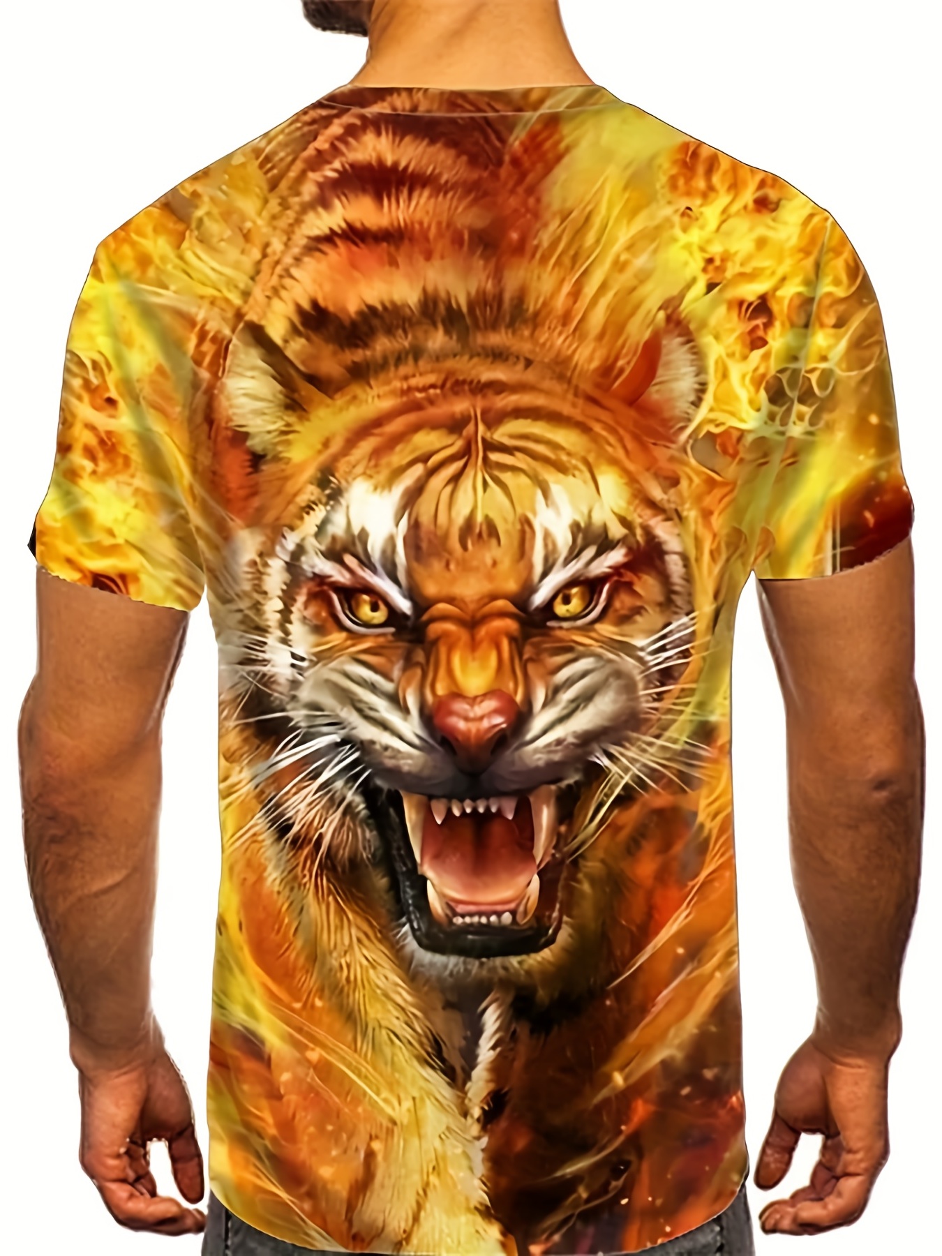 Men's Tiger 3D Print T-Shirt, Blouses for Summer, Casual Stretch Novelty Tees, 5.99, Matcha Color, M,Temu