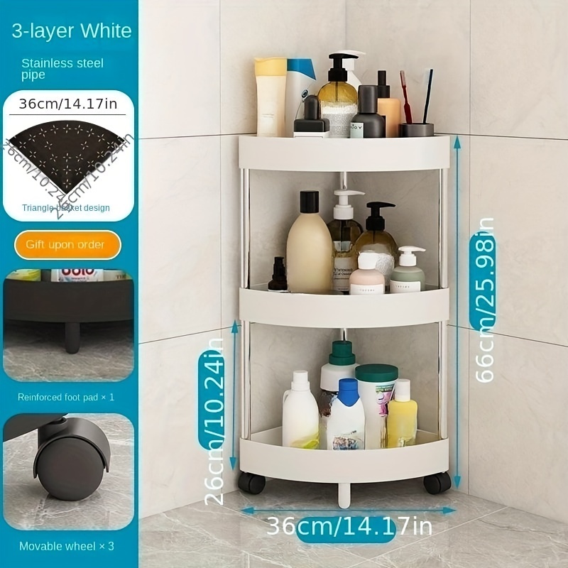 Bueautybox 3 Layer Square Triangular Corner Bathroom Storage Rack Toiletry  Holder Organizer