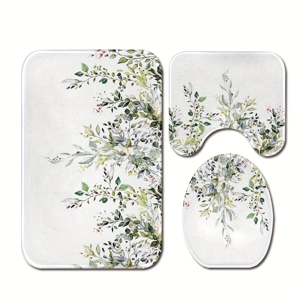 

3pcs/set Floral Printed Floor Mat, Three-piece Bathroom Mat Set, Non-slip Mat, Water-absorbent Mat, Toilet Lid Mat, U-shaped Mat, Floor Rugs, Home Decor