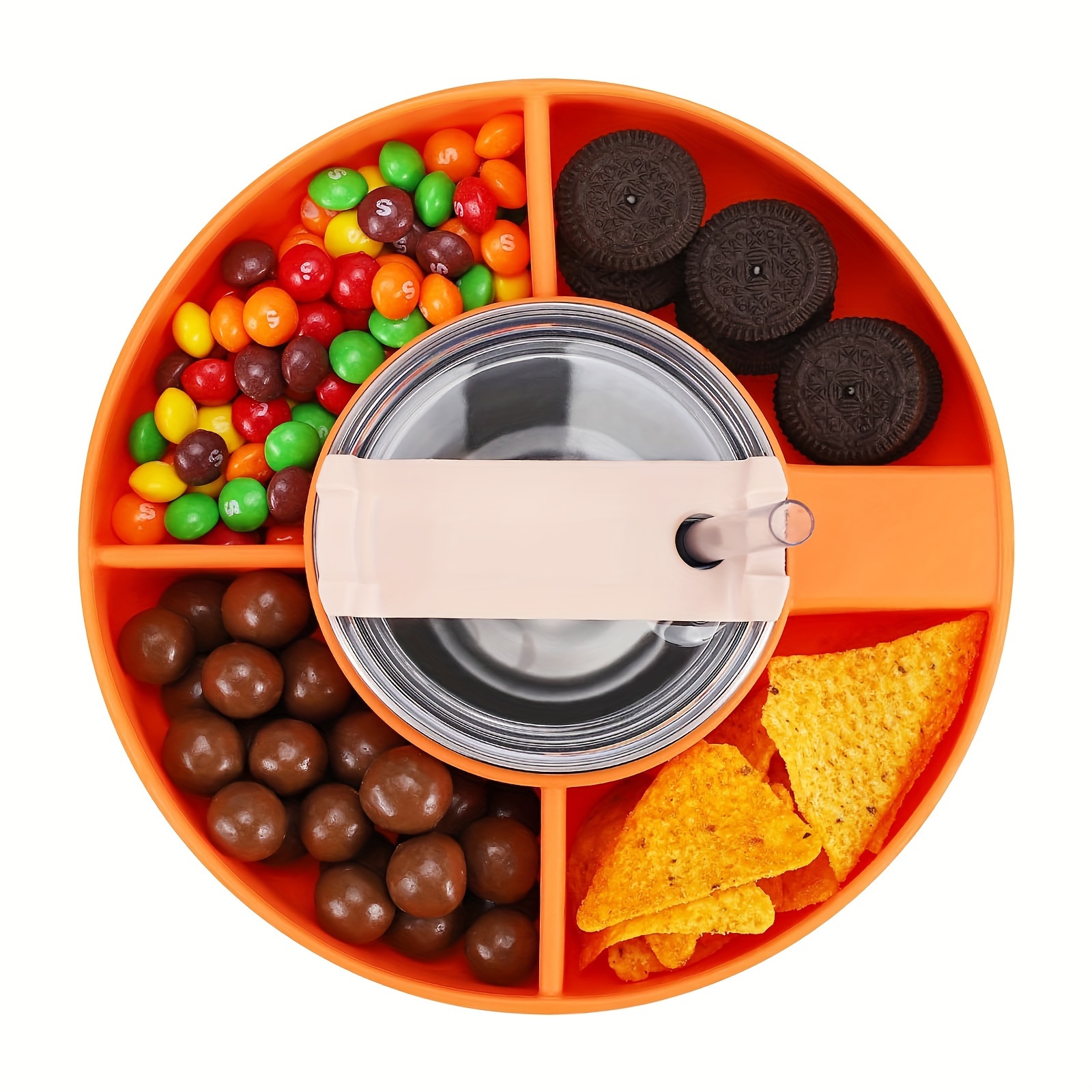 Gobe snack and meal spinner plate with divided, compartment