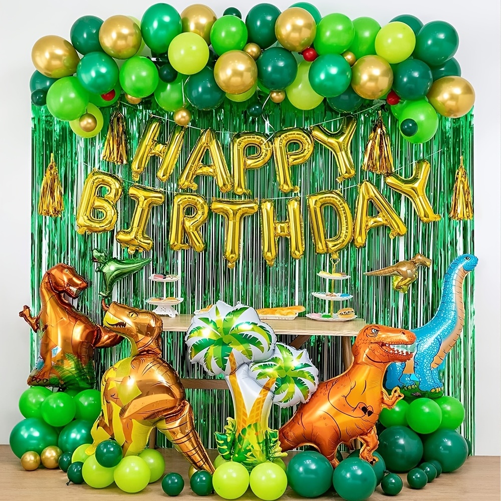

Set, Dark Green Latex Birthday Balloon Kit, Aluminum Film Dinosaur Balloon Rain Curtain Dinosaur Theme Party Decoration