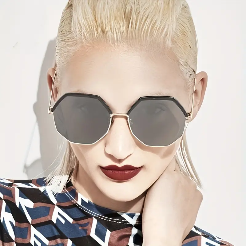 Retro Polygon Sunglasses Women Men Vintage Mirrored Fashion - Temu Bahrain