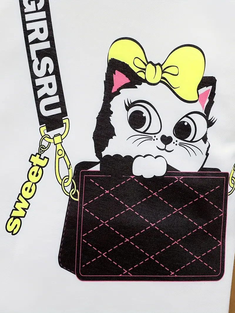 toddler girls short sleeve cute creative messenger bag cat graphic casual dress for party kids summer clothes details 7