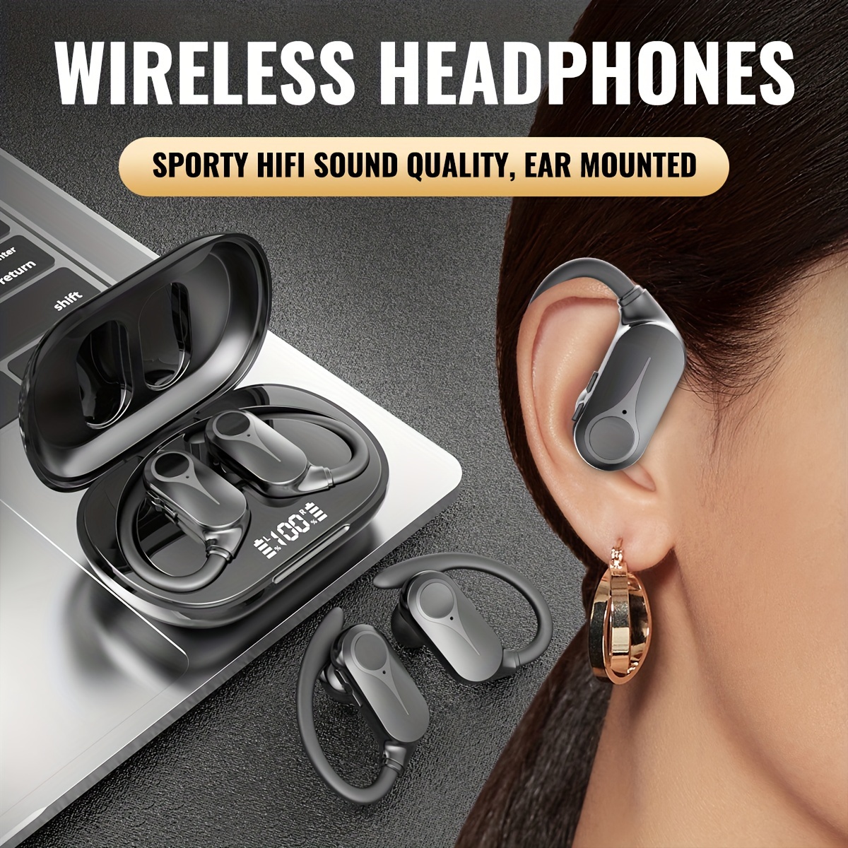 Auricular Bluetooth individual, mini auricular inalámbrico invisible,  auriculares intraurales, auriculares deportivos con micrófono, carga USB