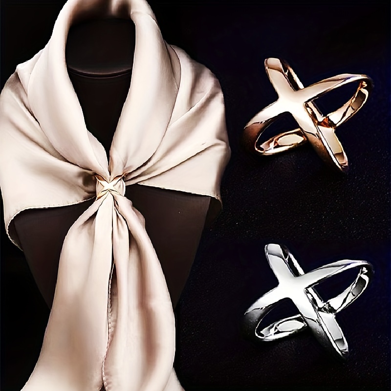 

2pcs Premium Elegant Convenient Scarf Ring Clips, Multifunctional Cross Clips, Fixed Clothing Accessories For Curtain Shirts