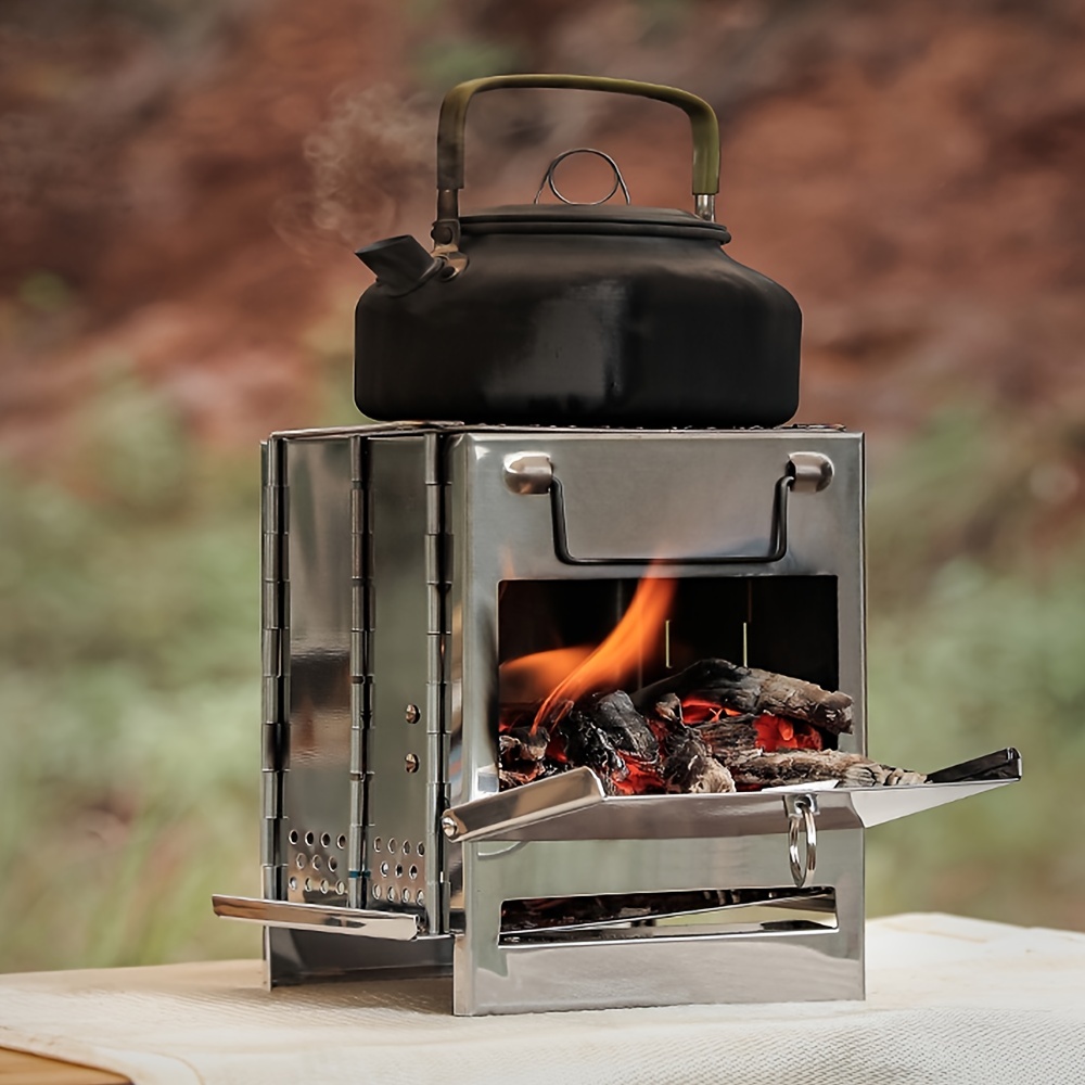 KORAMAN Portable Folding Wood Burning Camp Stove with Grill - Lightweight  Stainless Steel Outdoor Cooking Stove for Backpacking, BBQ, and Picnic - ...