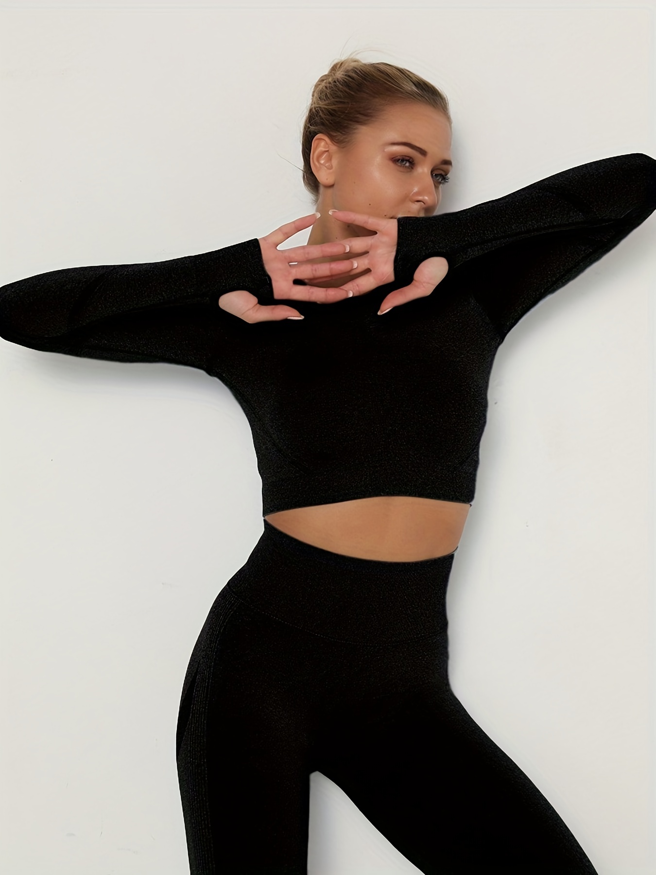 Seamless Workout Sets Fitness Long Sleeve Cropped Top High - Temu