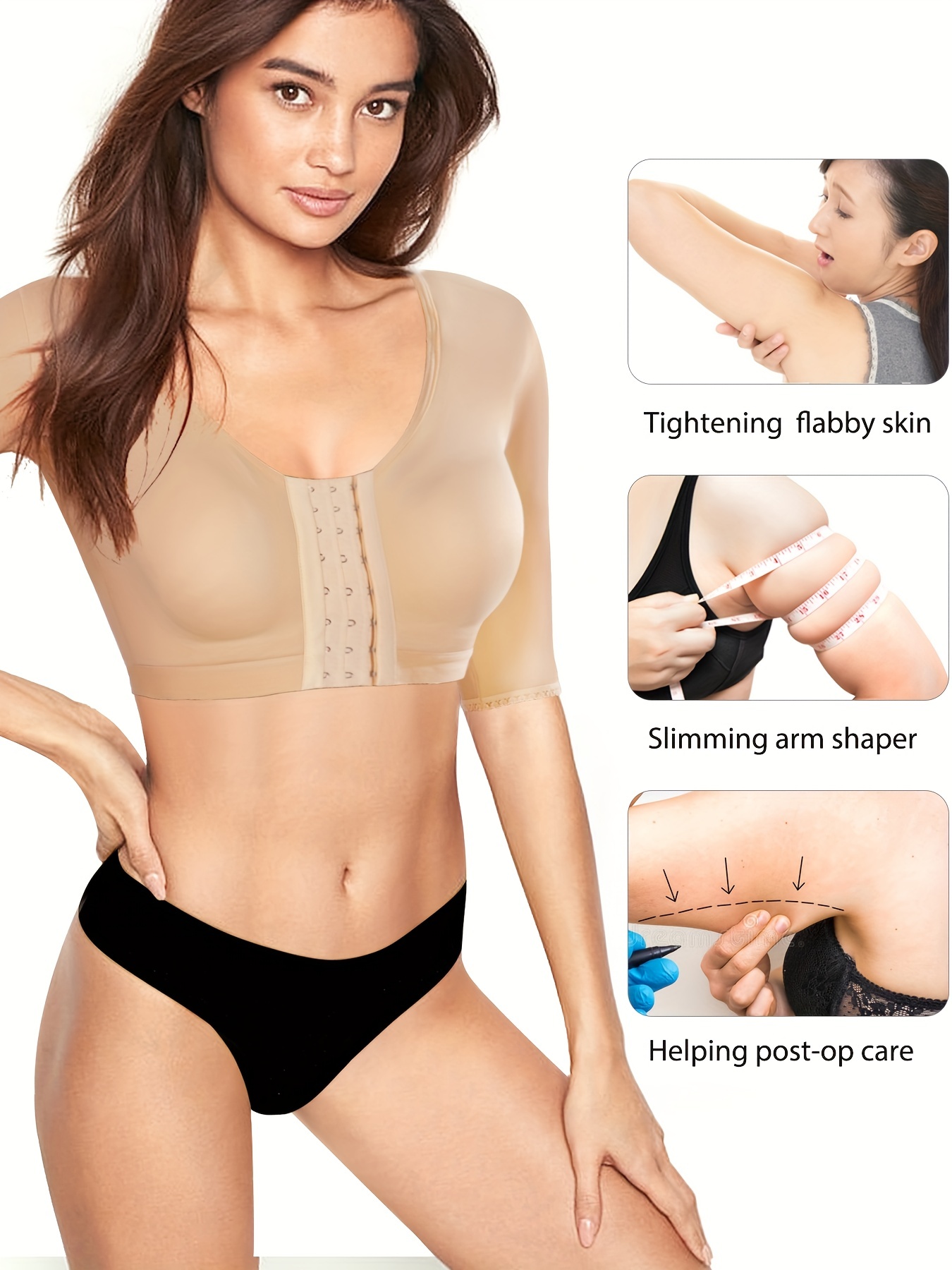 Shaper Top Compression Sleeves Arm Shapewear Front Closure Bra