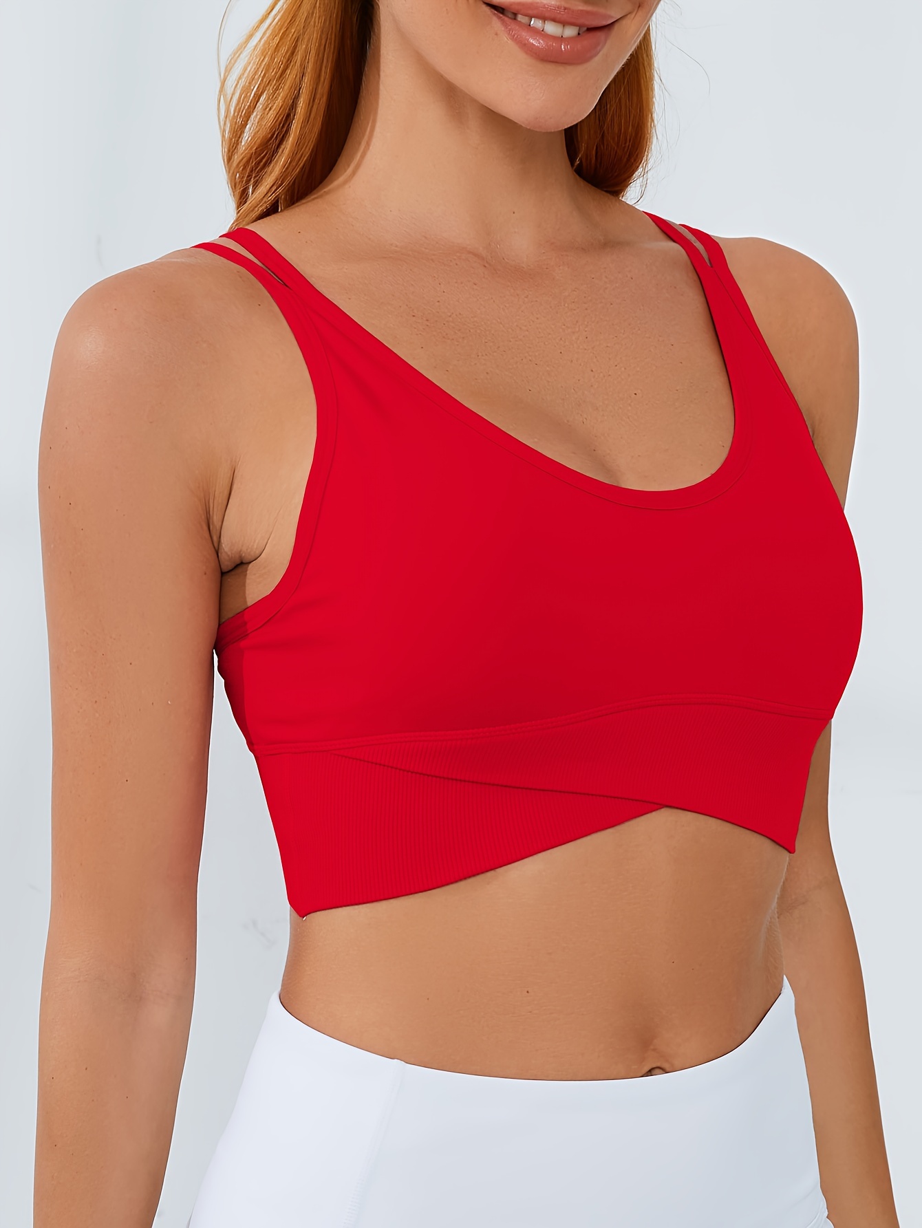 Padded Strappy Sports Bras for Women - Activewear Tops for Yoga Running  Fitness Red