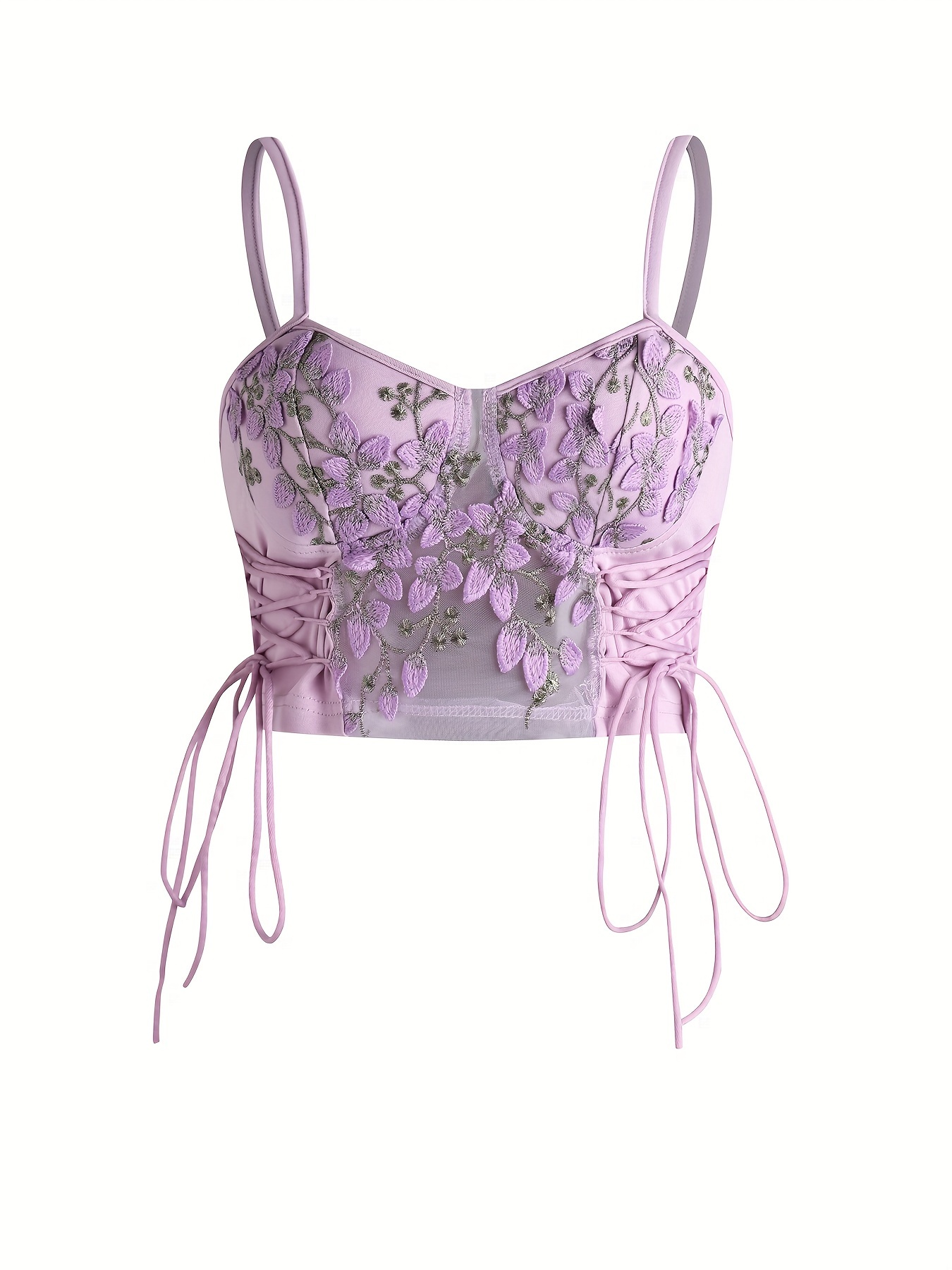 Floral Lace Drawstring Camisole Corset Tops V Neck Textured - Temu