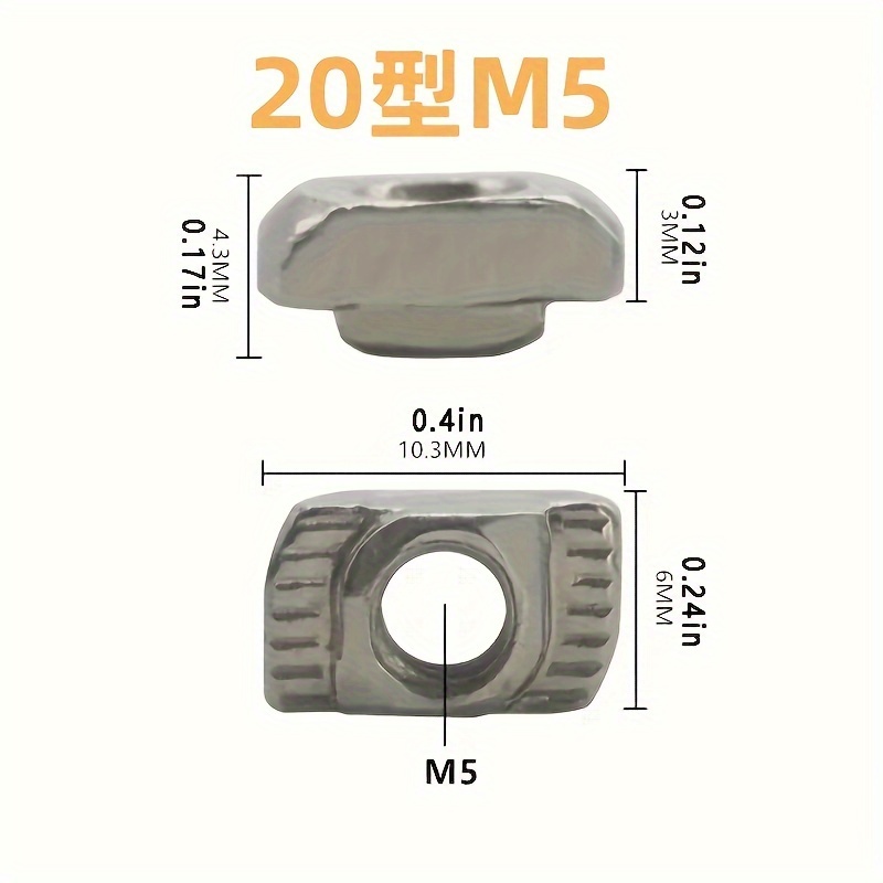Image of 50pcs Of 2020 Series T-nuts M3 M4 M5 Nuts Hammer Fasteners - Profile Plated Carbon Steel Sliding T-nuts
