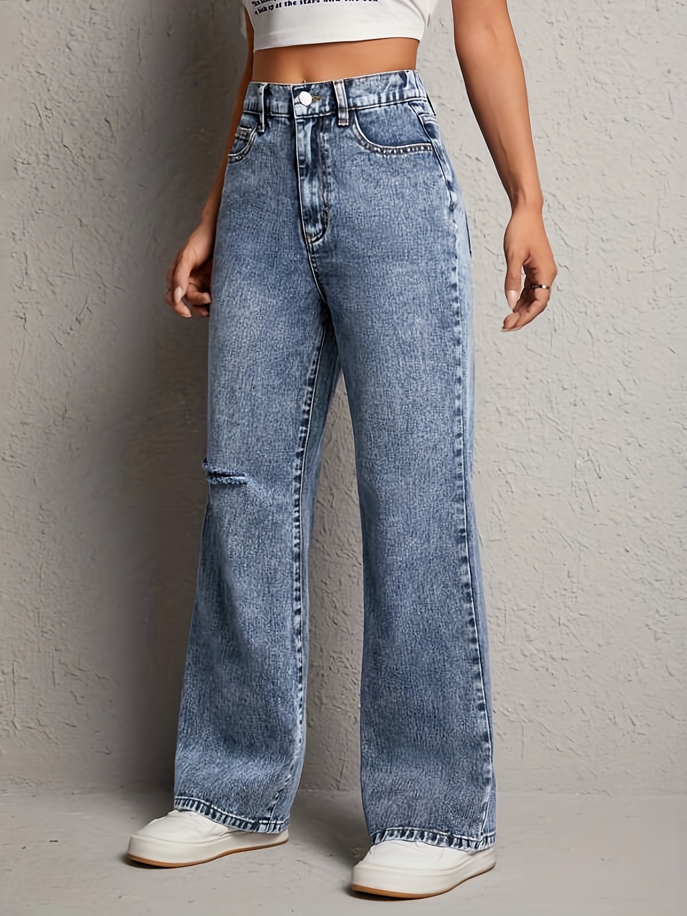 High Waist Fashion Straight Jeans Loose Fit Slant Pockets - Temu