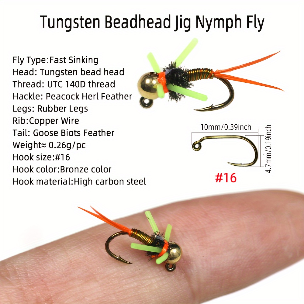 16 Tungsten Bead Head Jig Nymph Fly Fly Fishing Wet Nymph - Temu