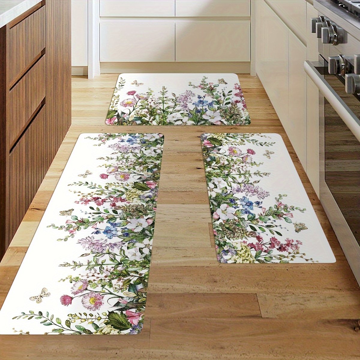 

1pc Floral Print Kitchen Mat, Non Skid Washable Floormat, Vintage Floral Carpet For Bedroom/bathroom/living Room/home Decor