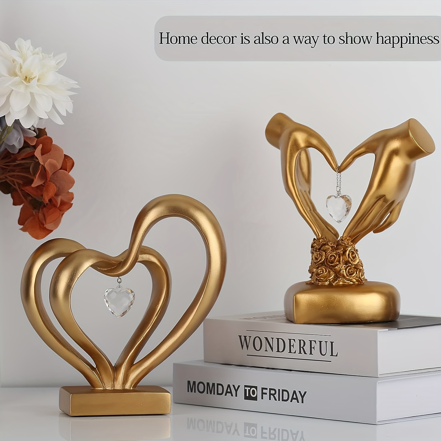  LAIKEARTS Love Home Decor for Living Room, Gold Heart Hands  Statue for Shelf, Table, Modern Aesthetic Art Decorations Gesture  Sculpture, Valentine's Day, Christmas, Wedding Days Gifts for Lovers, Mom :  Home