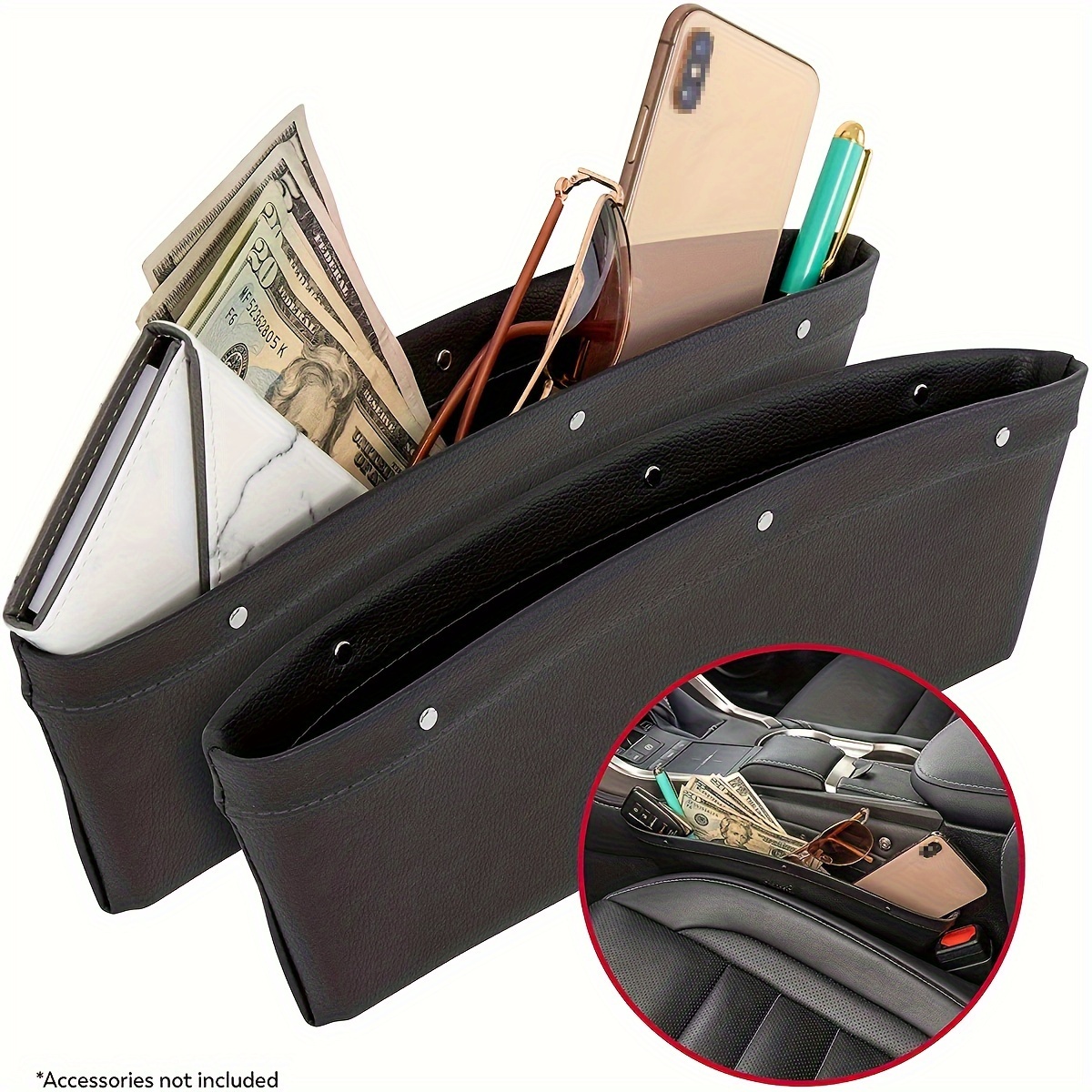 

1pc Car Seat Pu Leather Sewn Storage Box Car Slot Storage Bag Multi-functional In-car Creative Storage Box Car Seat Side Storage Box