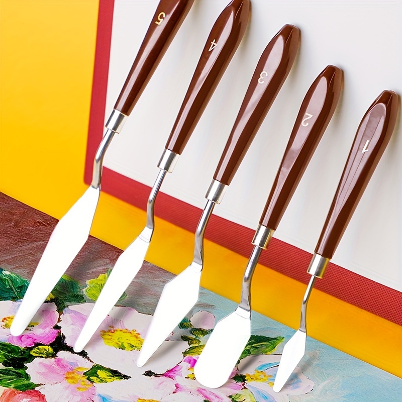 Lot de 5 spatules en acier inoxydable Peinture à l'huile Couteaux de  peinture Palette Couteaux spatules de peinture pour peinture acrylique à  l'huile