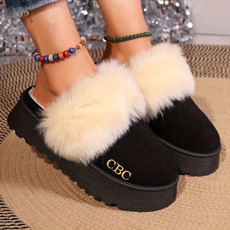 Fluffy Furry Platform House Slippers Closed Toe Plush Lined Temu