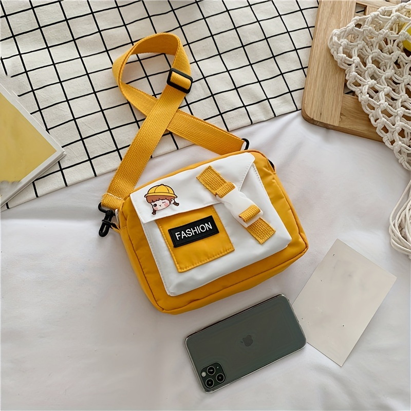 Letter Patch Bag Small Square Shoulder Bag With Pin