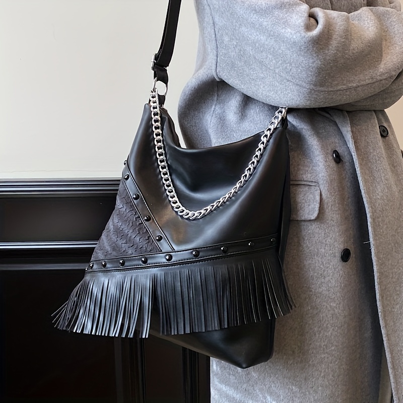Fashionable Embossed Fringe Chain Mini Shoulder Bag