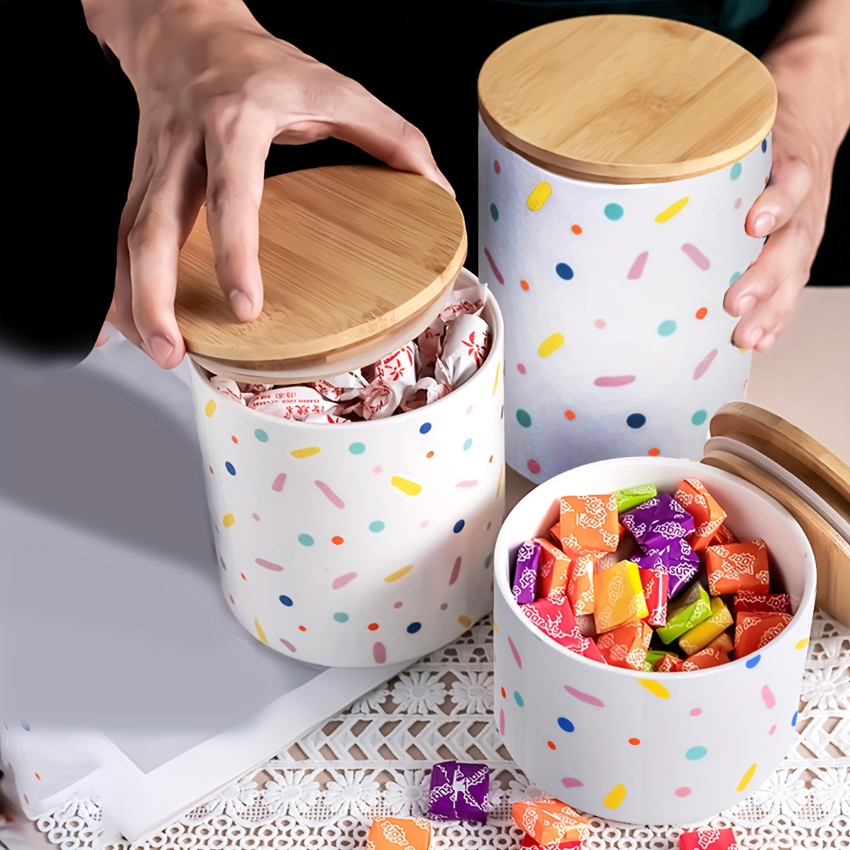 Household Ceramic Lid Glass Storage Jar Nordic Sealed Cookie Jar