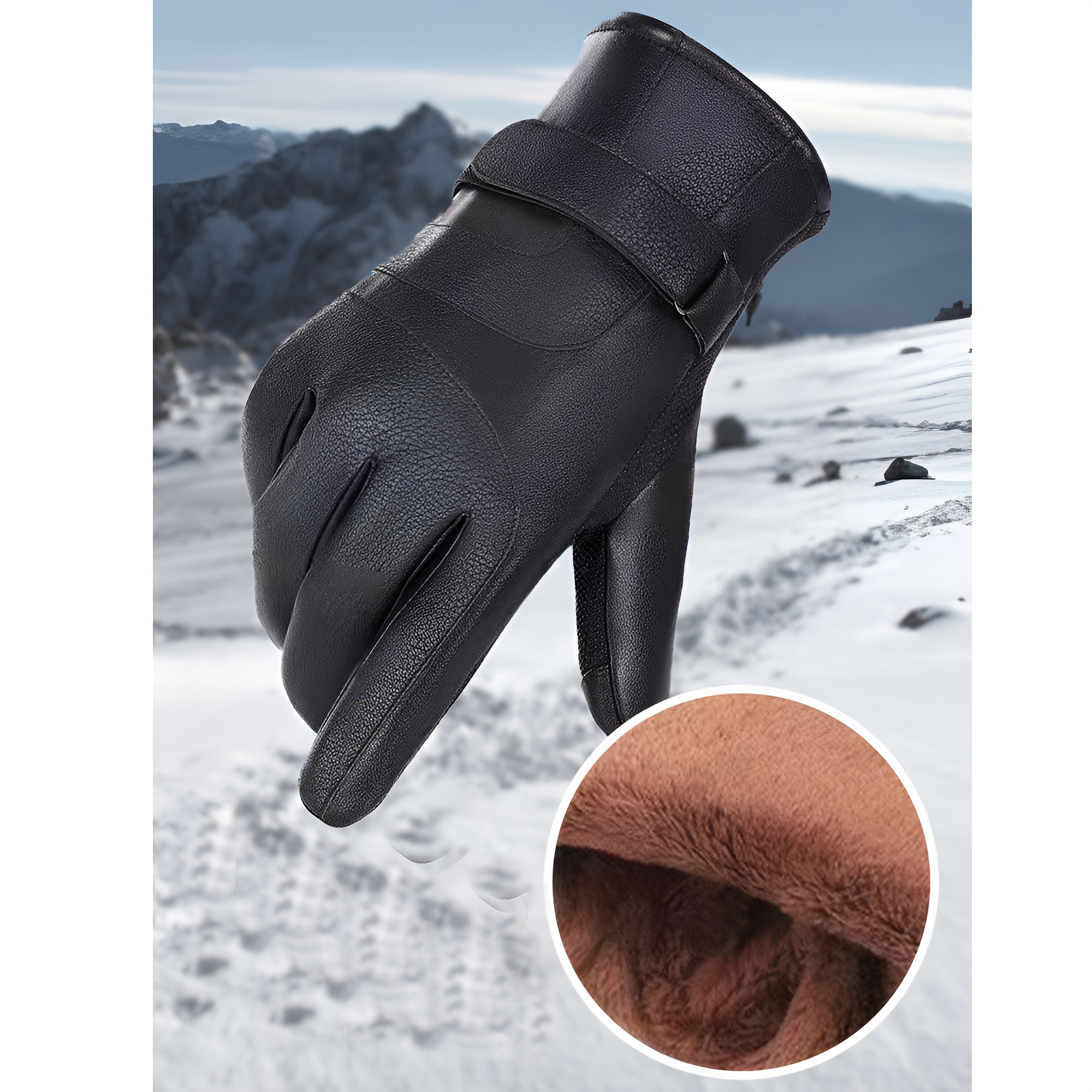 Leather Gloves for Men,Winter Sheepskin Leather Driving Gloves,Touchscreen  Wool Fleece Lined Warm Gloves for Gift