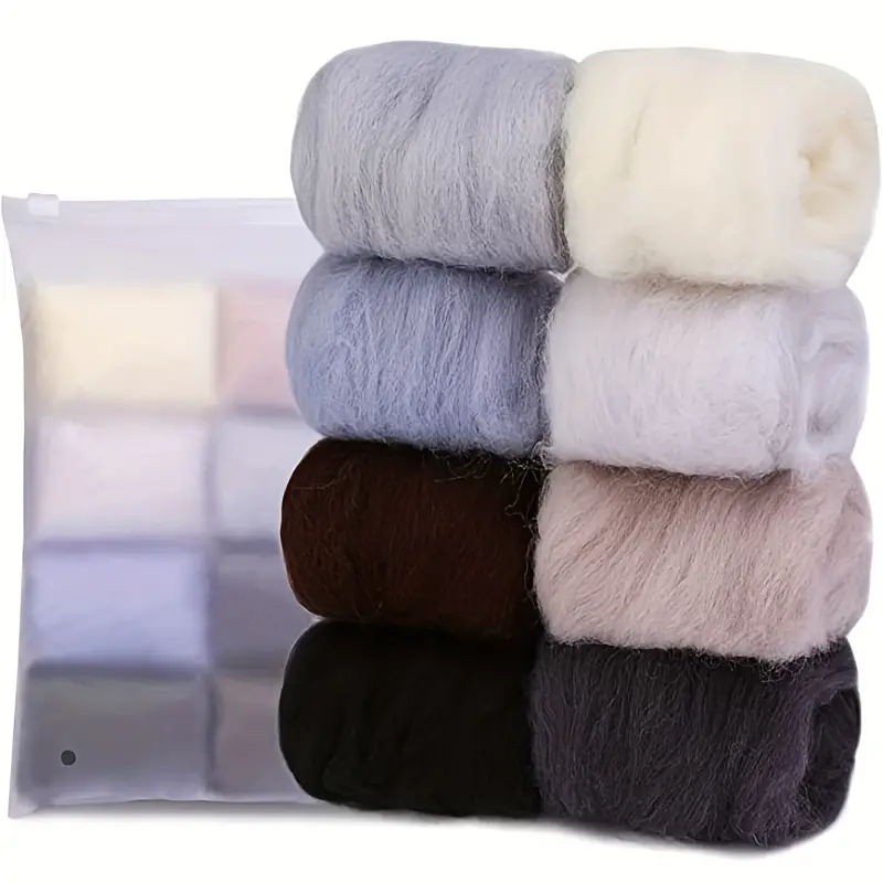Biggun 72pcs 7.6 oz Needle Felting wool- 24 Dark Colors Nature Fibre Wool Yarn Roving Needle Felting Hand Spinnings for Wool Felting Yarn Supplies DIY