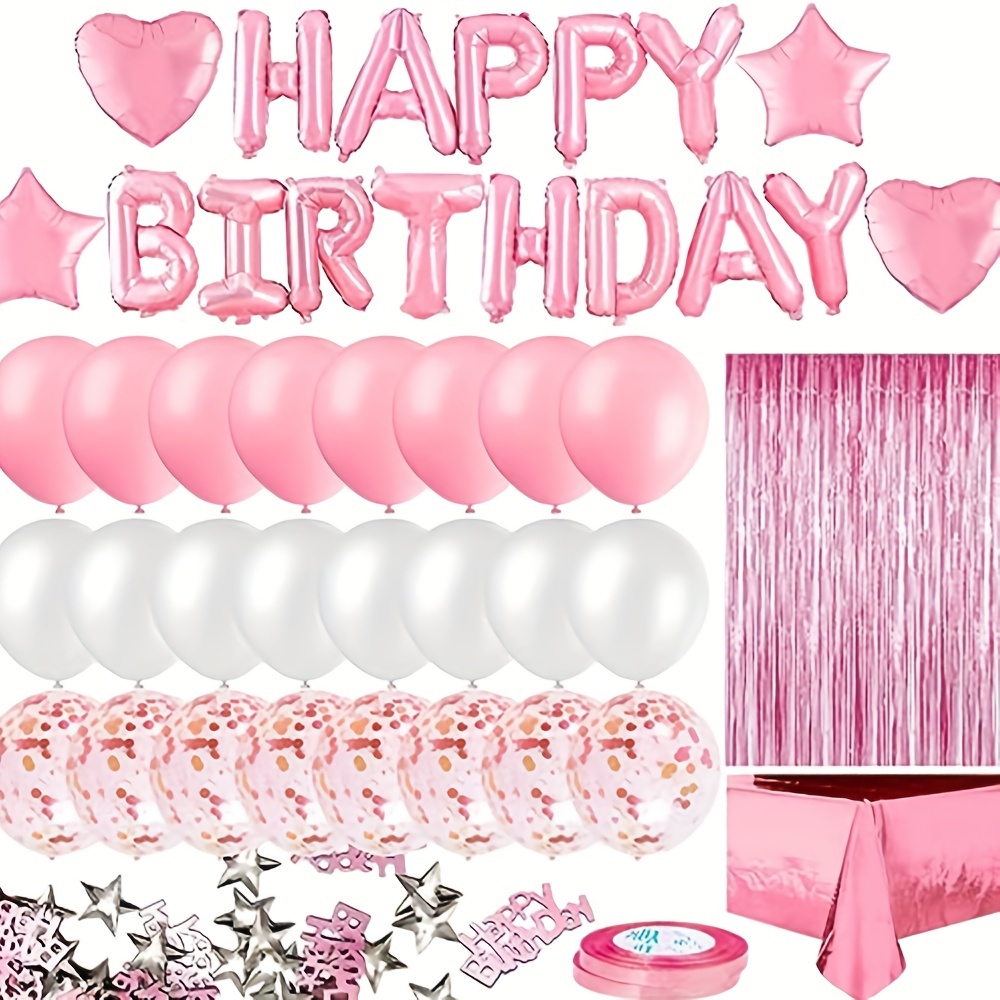 Décoration de fête d’anniversaire en or rose, bannière de joyeux  anniversaire, confettis de table