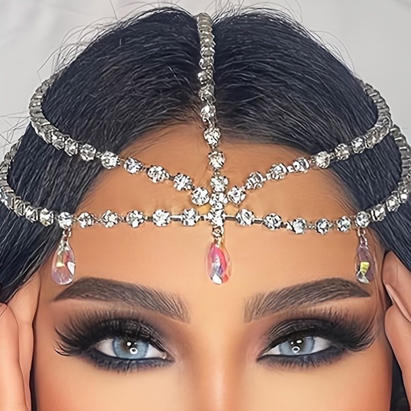 Chargances Bridal Crystal Head Chain with Teardrop Diamond Bride Headpiece  Wedding Hair Accessories for Bridesmaid Rhinestone Headband for Prom Party