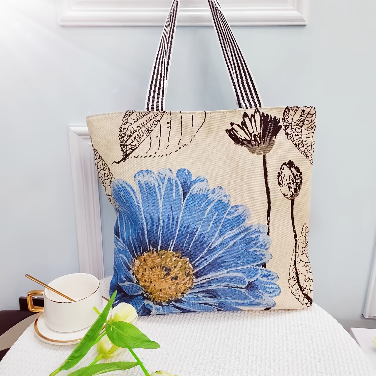 

Ethnic Floral Pattern Tote Bag, Large Capacity Shoulder Bag, Fashion Canvas Handbag For Women