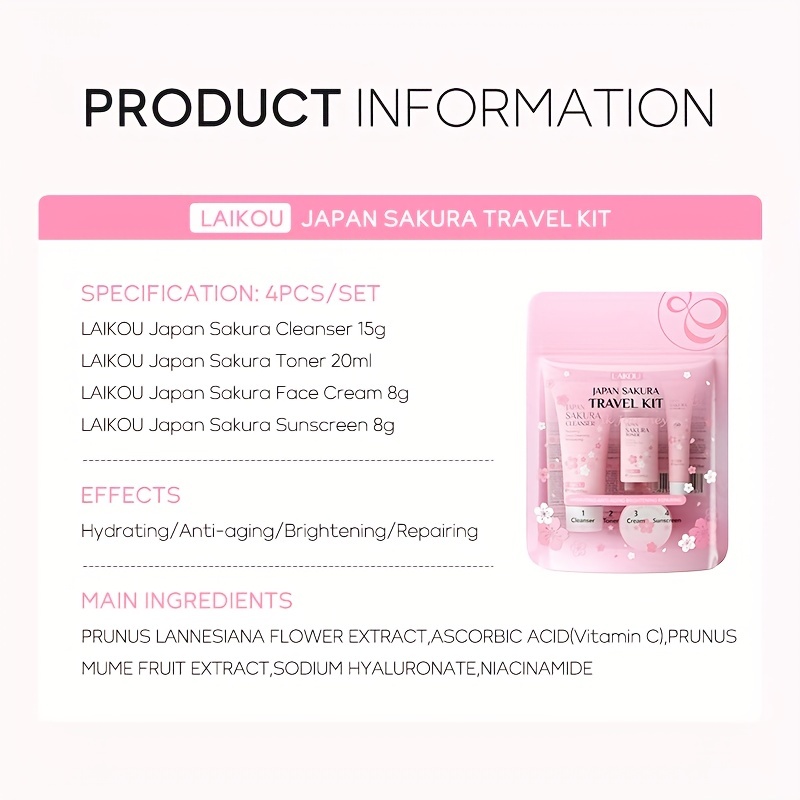  4pcs Travel Set LAIKOU Sakura Skin Care Sets Facial