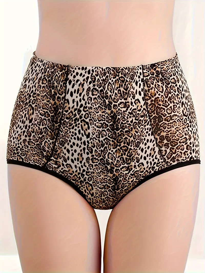 Stylish Leopard Print Brifs, High Waisted Breathable Fabric Intimates  Panties, Women's Lingerie & Underwear