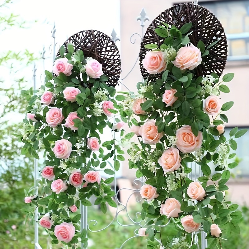 Artificial Rose Flower Hanging Vine, Green Artificial Plant Rattan Vine  Leaves, Artificial Vines With Camellia Rose Leaf, Diy Wreath Accessories,  Wedding Home Office Arch Arrangement Decoration, Spring Summer Home Decor,  Room Decor 