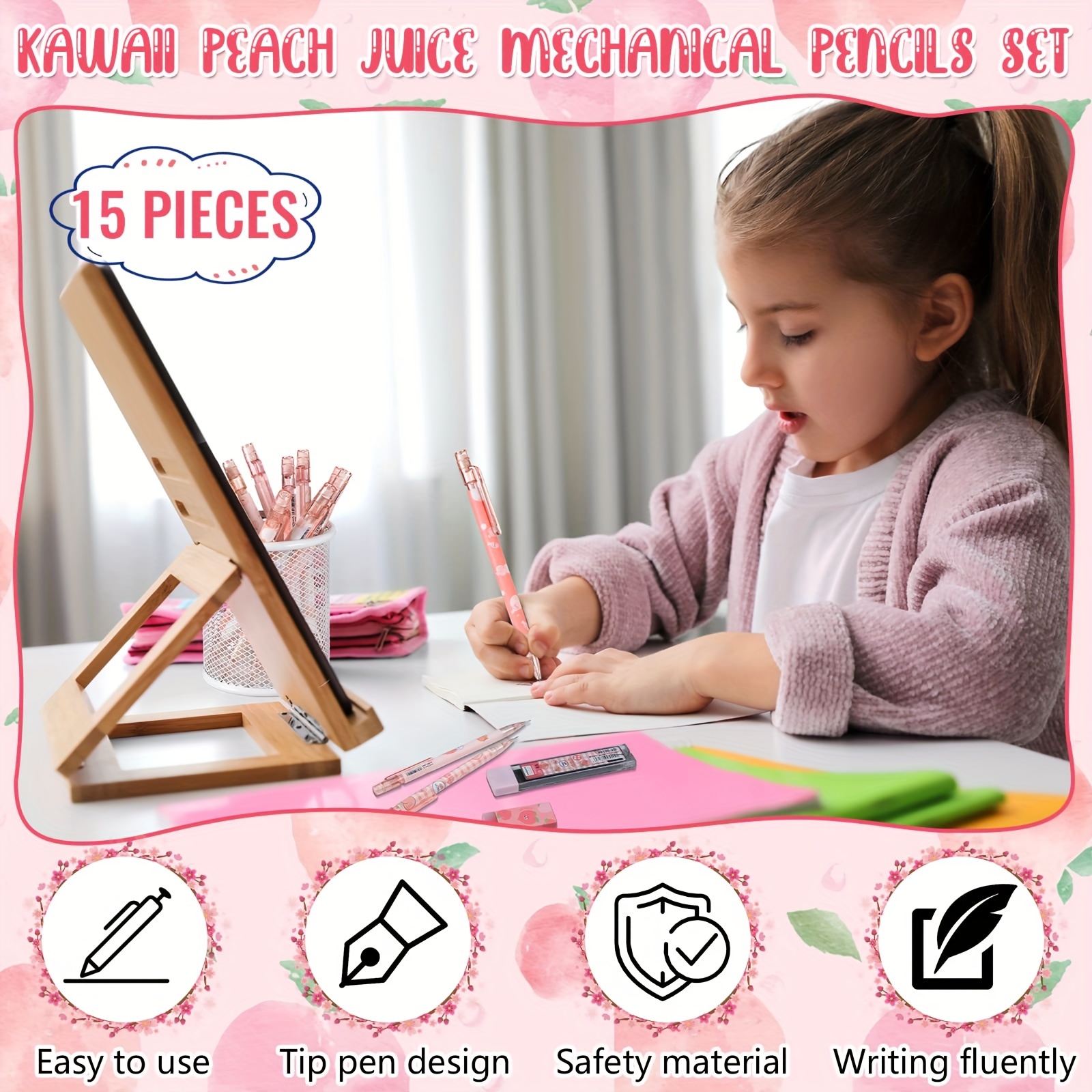 Sweet Peach Mechanical Pencils Lead Cute Cartoon Design - Temu