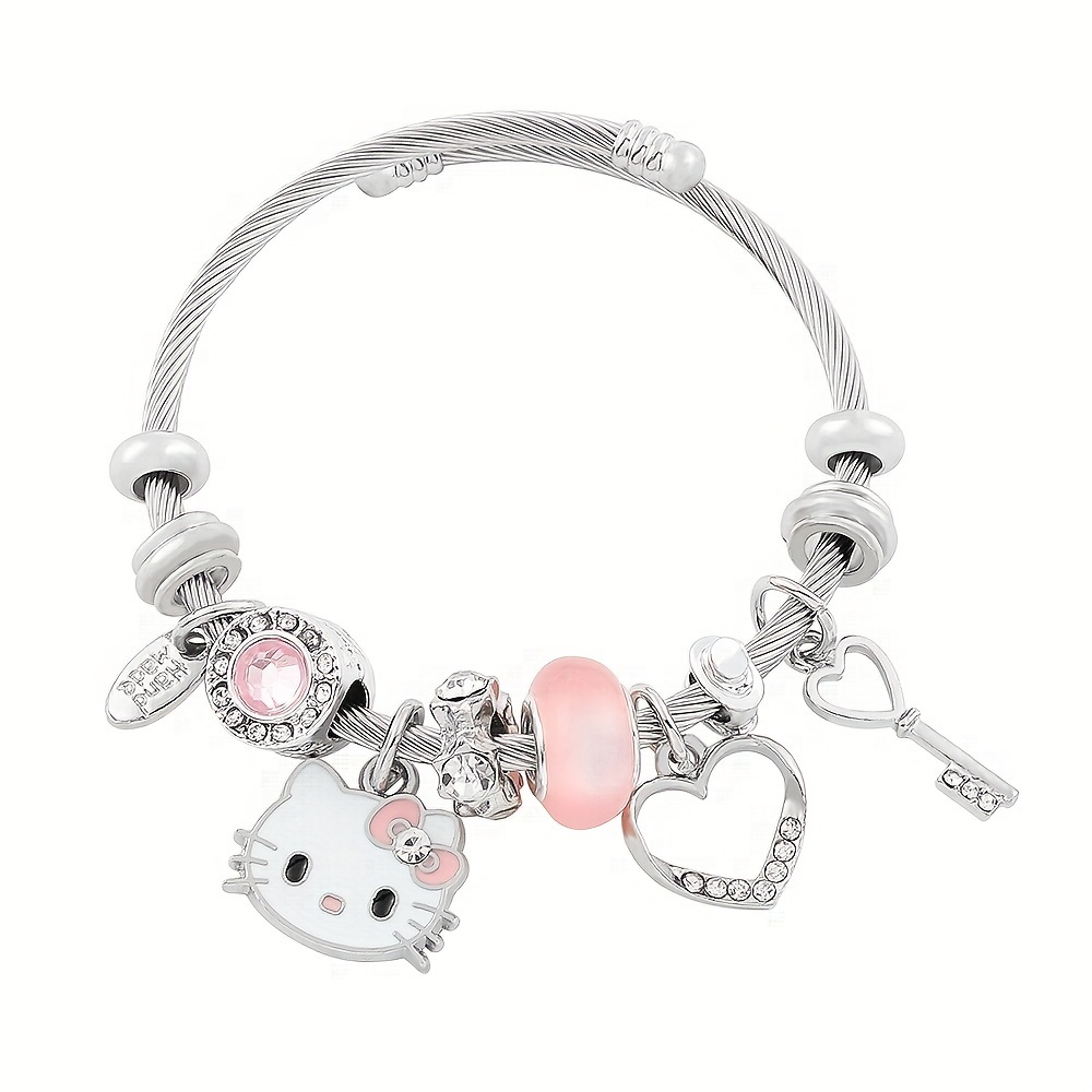 Hello Kitty Charms Bracelet Beads Sanrio Charm Diy Accessories Kawaii KT  Cat Pendant For Jewelry Making Women Hand Chains Bangle