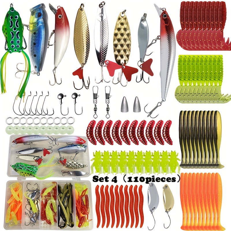 24Pcs Fishing Lures Kit For Freshwater Bait Tackle Kit For Bass Trout Salmon Fishing Accessories Tackle Box Including Spoon Lures Soft Plastic Worms