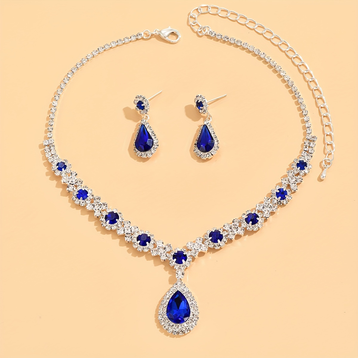 wedding bridal jewelry set with pendant necklace dangle earrings inlaid synthetic gems shiny jewelry set 7