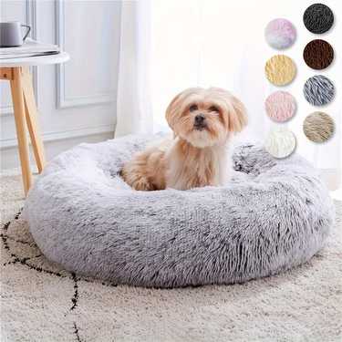 calming dog cat bed donut cuddler warming cozy soft round bed fluffy faux fur plush cushion bed for small medium and large dogs and cats 16 20 24 28 31 39