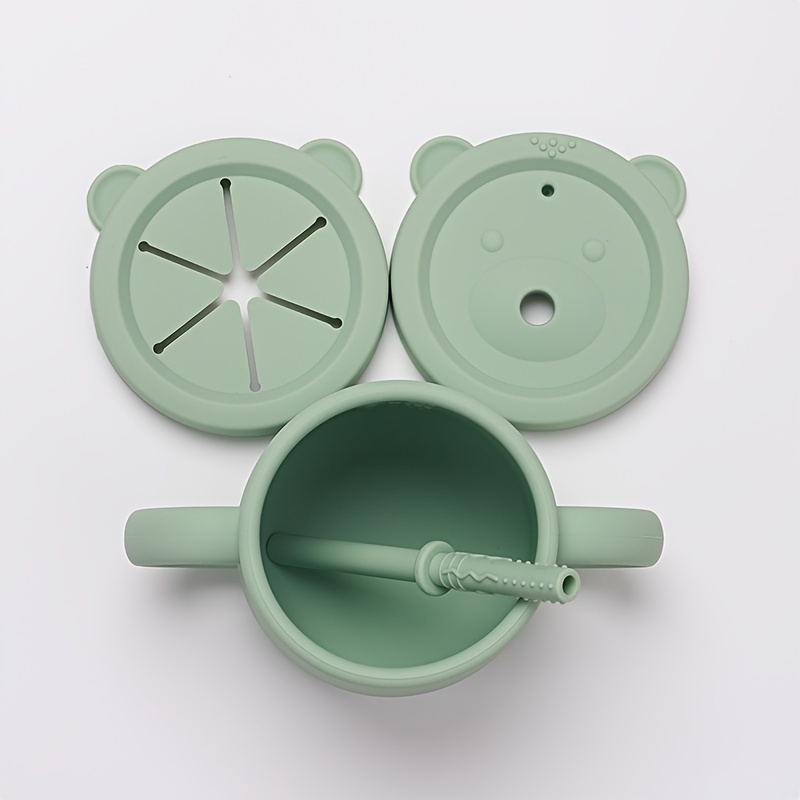 Kids Silicone Training Cup with 2 Lids & Straw