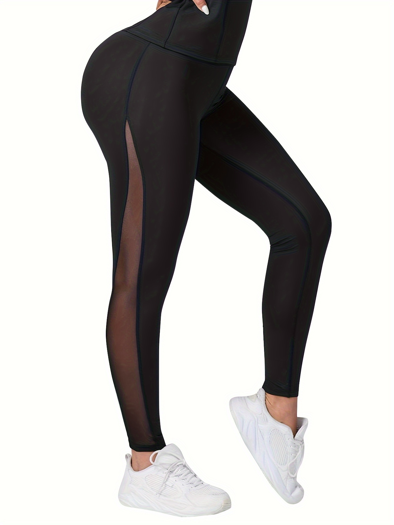 Black Spliced Classic Fit Yoga Pants For Teen Girls, Great For Exercise,  Work Out, Indoor Dance, Riding And Running