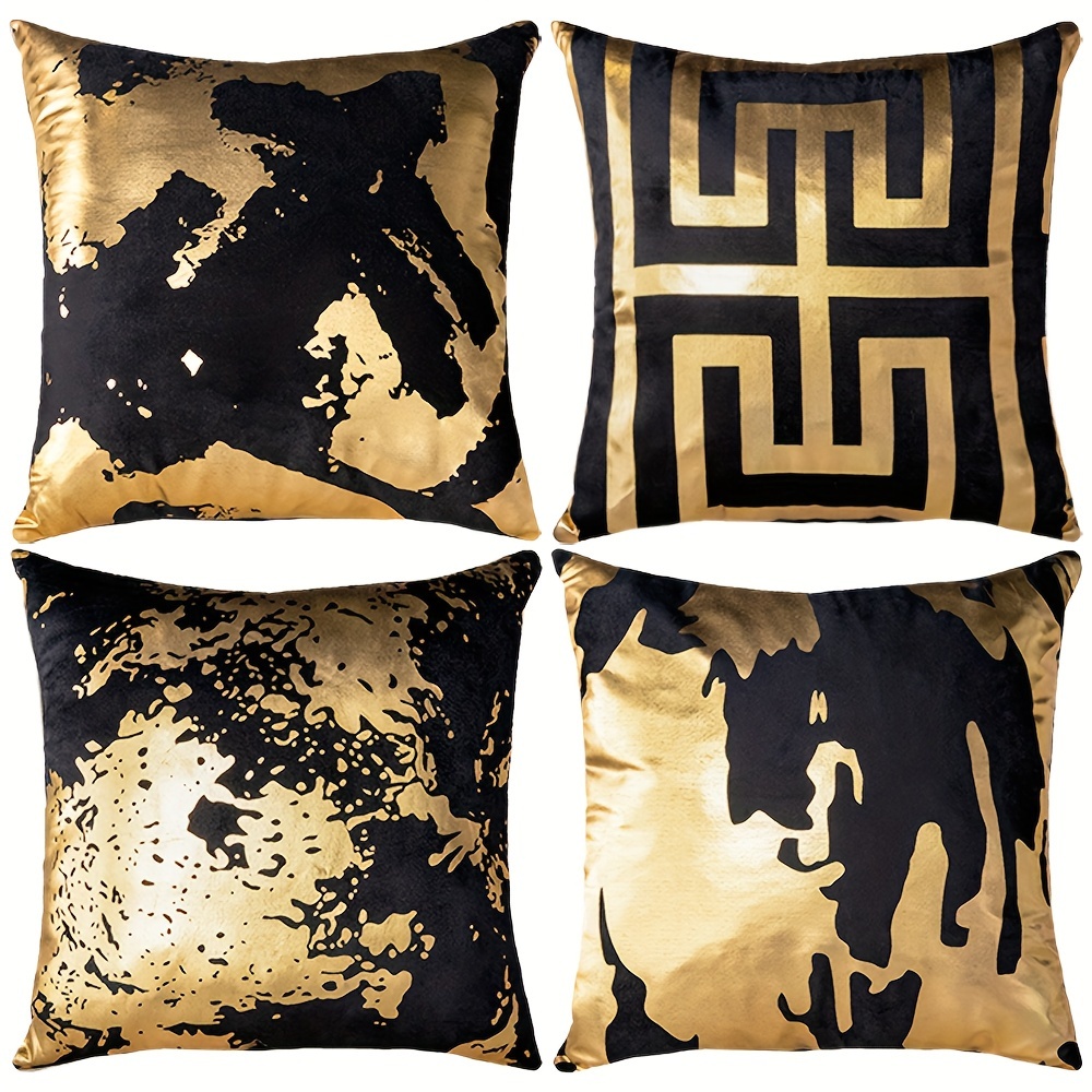 

4pcs Gold Stamping Black Throw Pillow Covers, 18*18inch Abstract Geometric Home Decorative Cushion Cases For Couch Sofa Bedroom, Farmhouse Style, Without Pillow Inserts