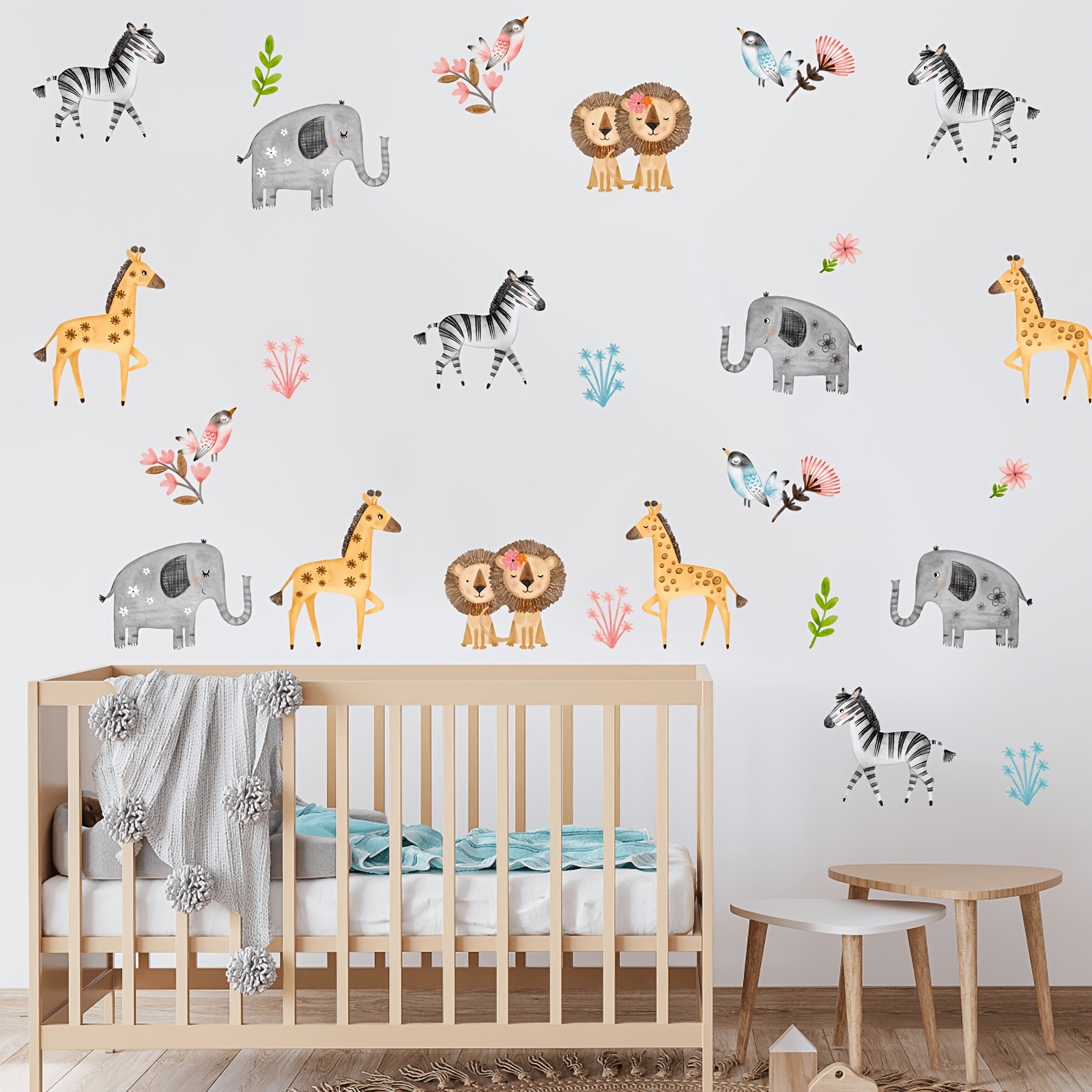 1pc Cute Watercolor Safari Animals Wall Decals Removable Kids Stickers  Elephant Zebra Giraffe Lion Wall Stickers For Kids Room Baby Nursery Decor  Neutral Kids Bedroom Wall Art Decor Home  Kitchen