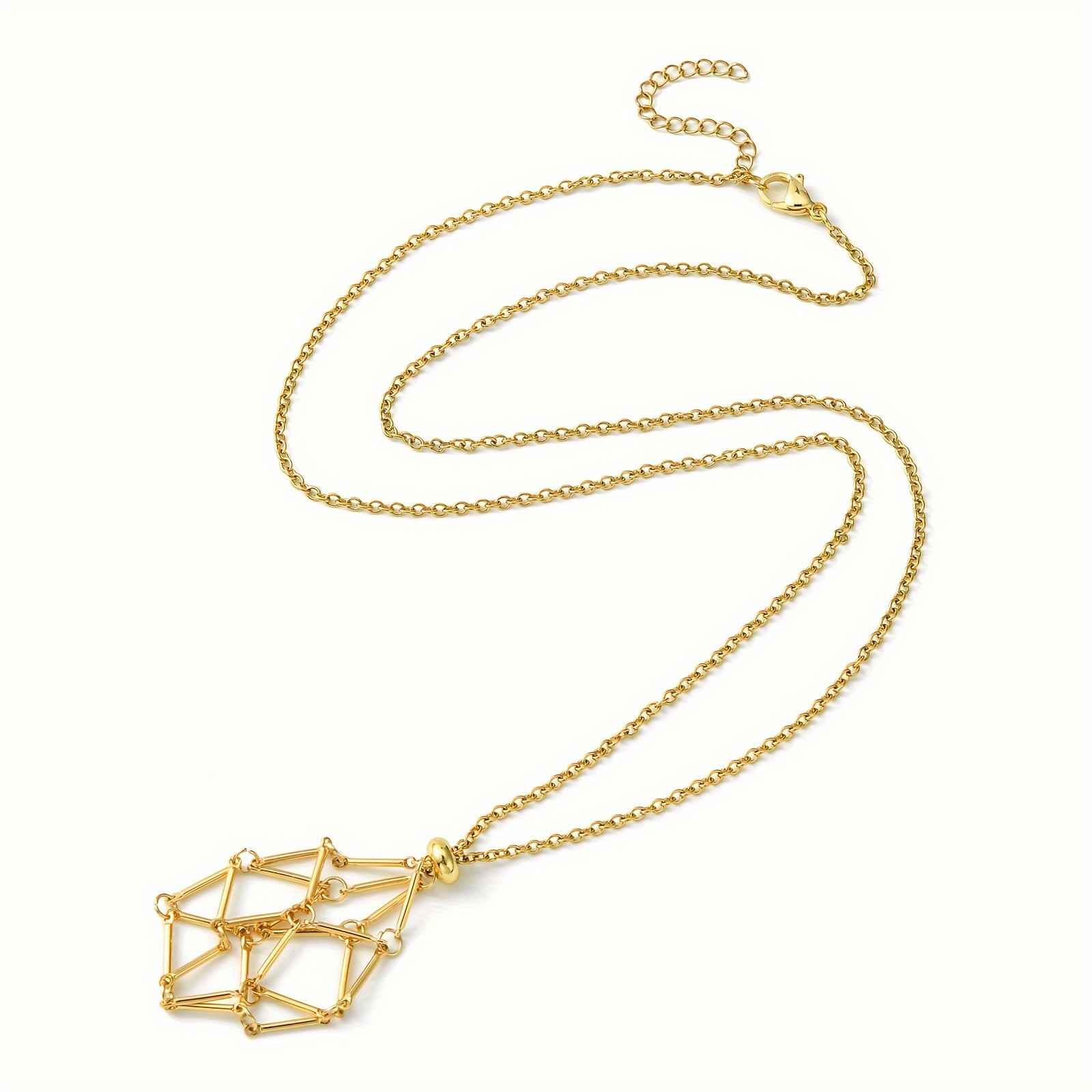 1pc 304 Stainless Steel Macrame Pouch Braided Gemstone Holder, Adjustable Pendant Necklace Making, With Curb Chains & Clasp, Valentine's Day Style, 23-3/4 Inch(60.5cm)