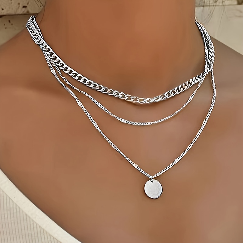 Layered Round Pendant Necklace for Women