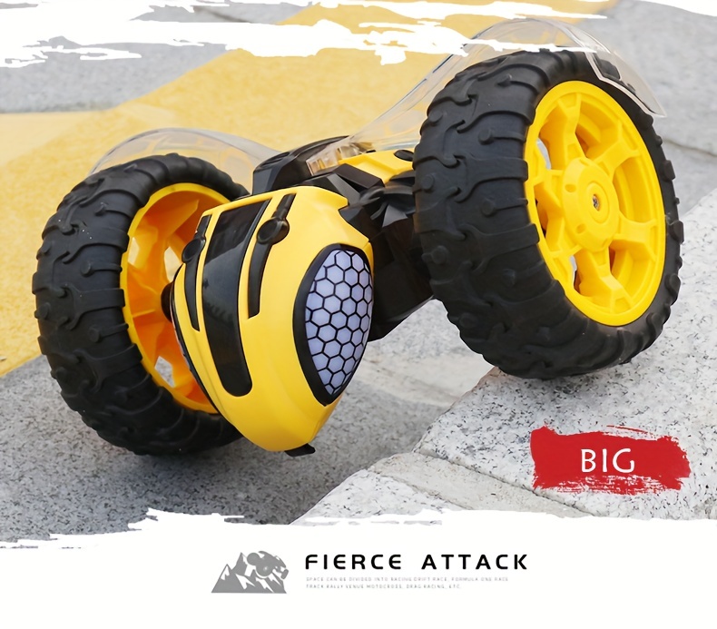 Stunt Car Remote Control Car For Kids, 1/14 2.4Ghz Rechargeable Off Road  Bumble Tumble Bee Truck Rock Crawler Vehicle Toy With Music And Light