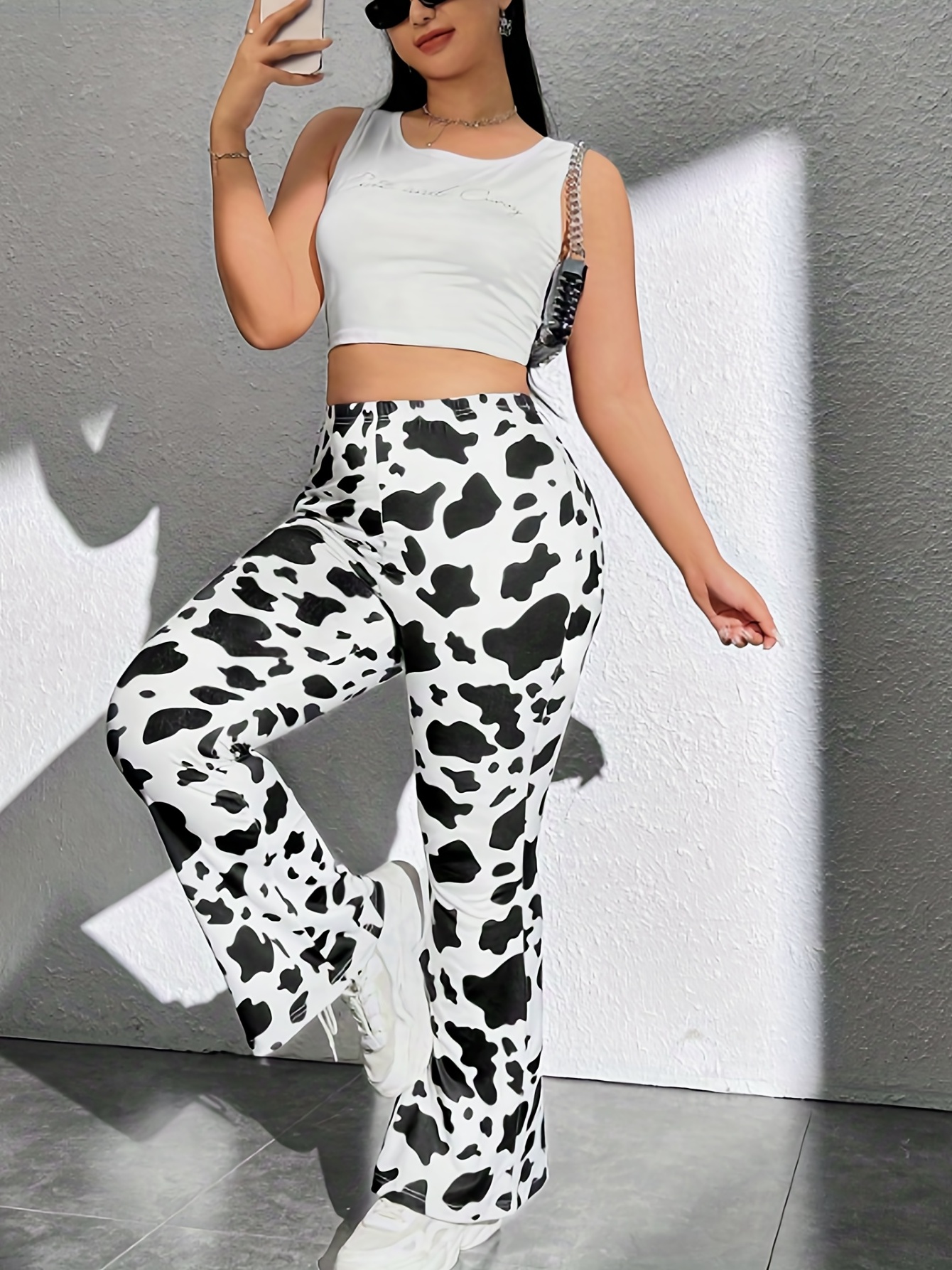 Cow Print Baggy Jogger Pants Cute Elastic Waist Pants - Temu
