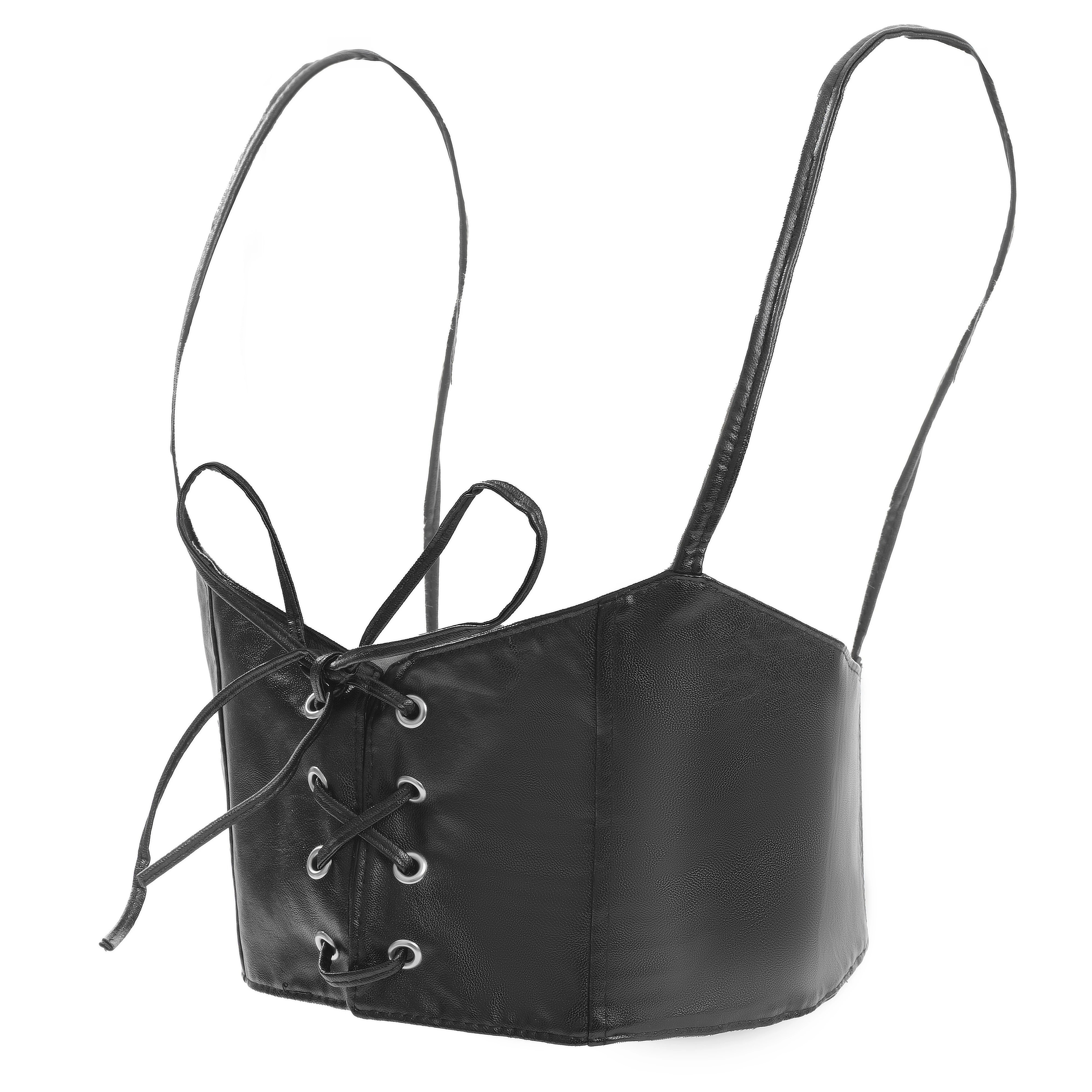 Women Gothic Faux Leather Underbust Corset Crop Top Adjustable
