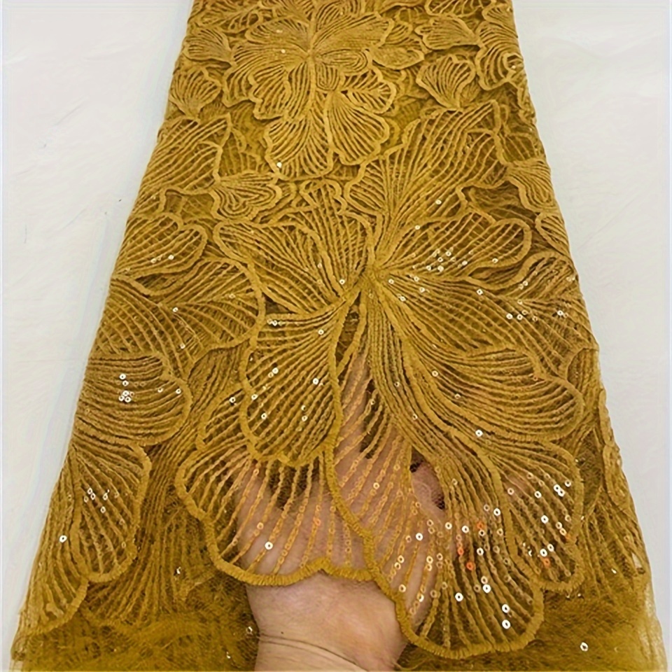 Fashion Quality Net Lace With Sequins- Yellow - 5 Yards