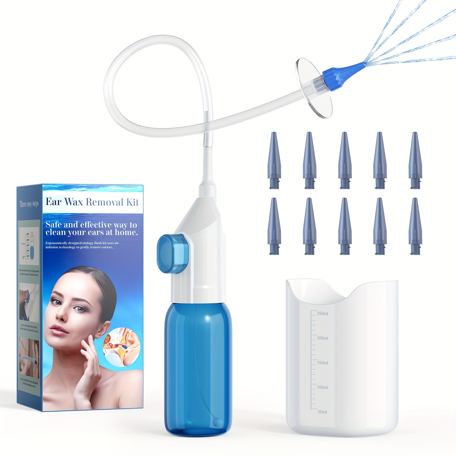 Ear Wax Removal Tool Ear Cleaning Kit-Perfect Ear Irrigation Flushing  System-Easy to Operate Ear Lavage Kit-Ear Irrigation Kit w/Otoscope Safe  and Effective to best ear wax removal system of All Ages (flat